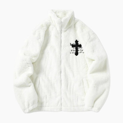 Vue de face d'une veste en polaire blanche pour femme