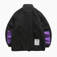Veste noire femme avec motifs violets, matière Pilou Pilou