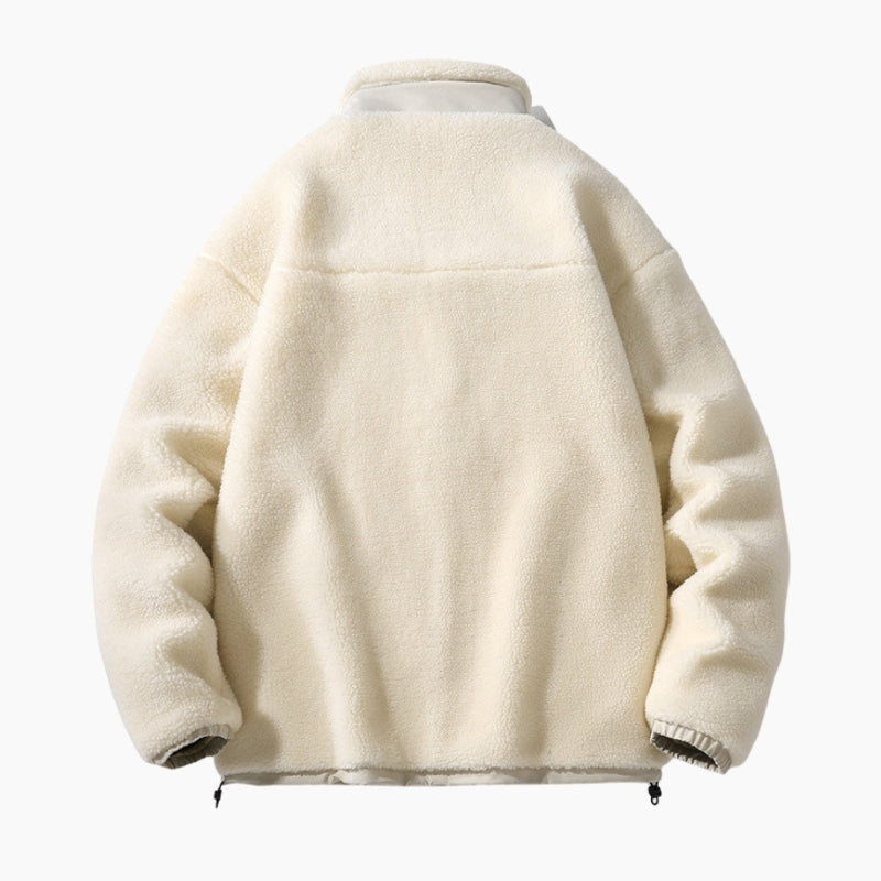 Veste sherpa beige homme avec col montant et poches