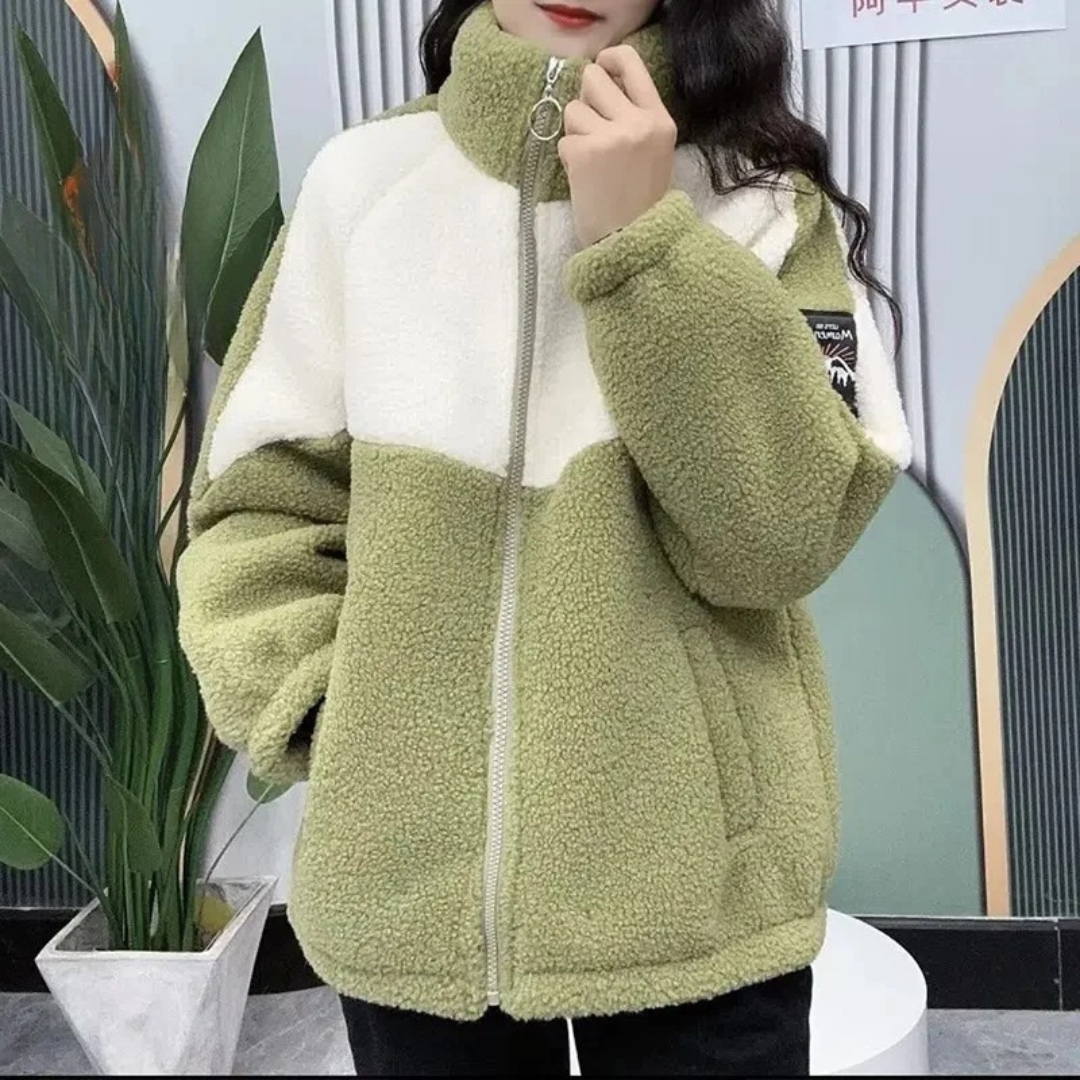 Veste verte en pilou pour femme avec fermeture éclair