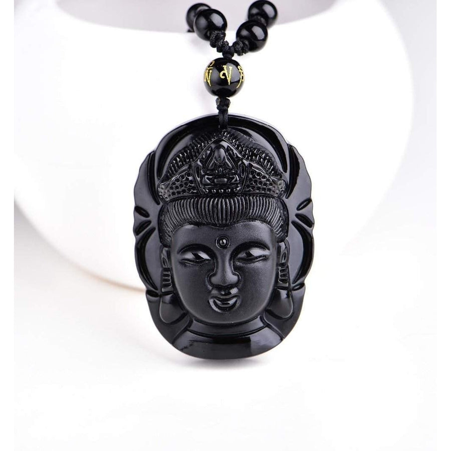 Vue d'ensemble du pendentif Bouddha en obsidienne noire