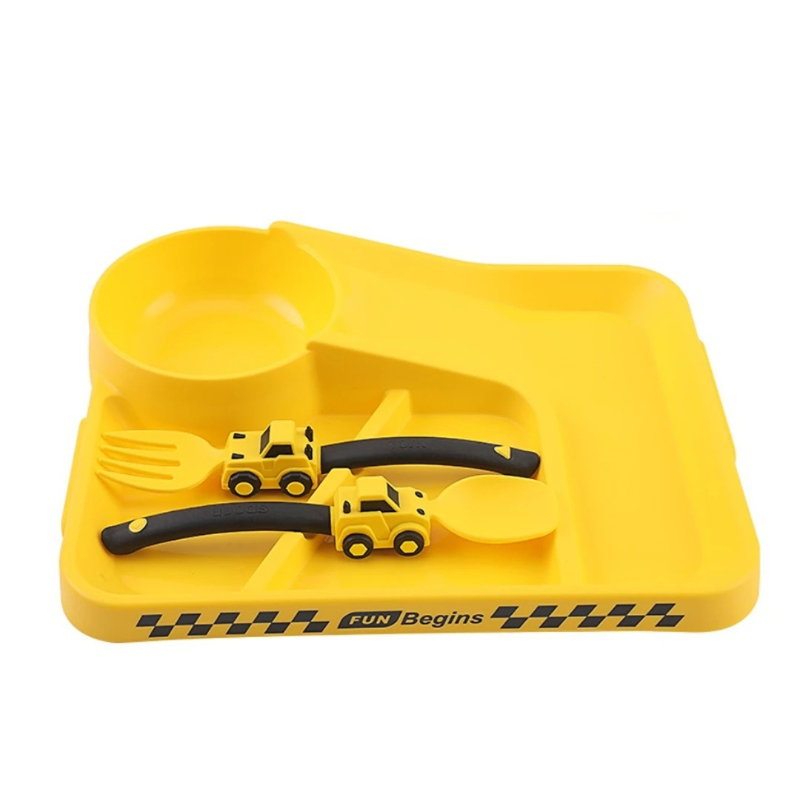 Assiette jaune en plastique durable pour enfants